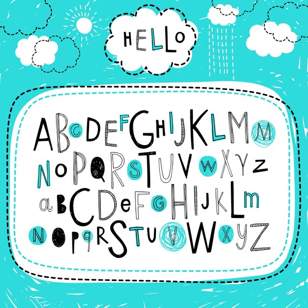 Vector doodle dibujado a mano abc conjunto de letras variadas