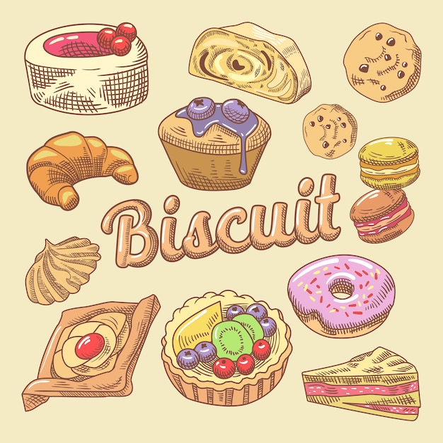 Doodle dibujado a mano de alimentos dulces