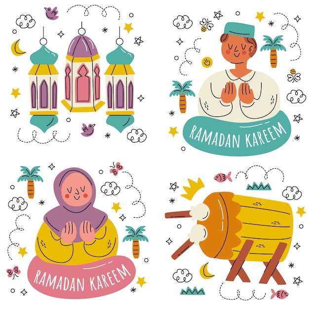 Doodle dibujado a mano colección de pegatinas de ramadán