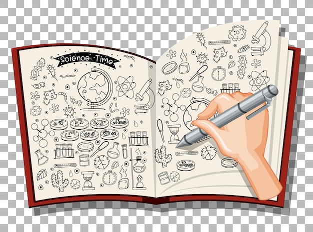 Doodle dibujado a mano de iconos de ciencia