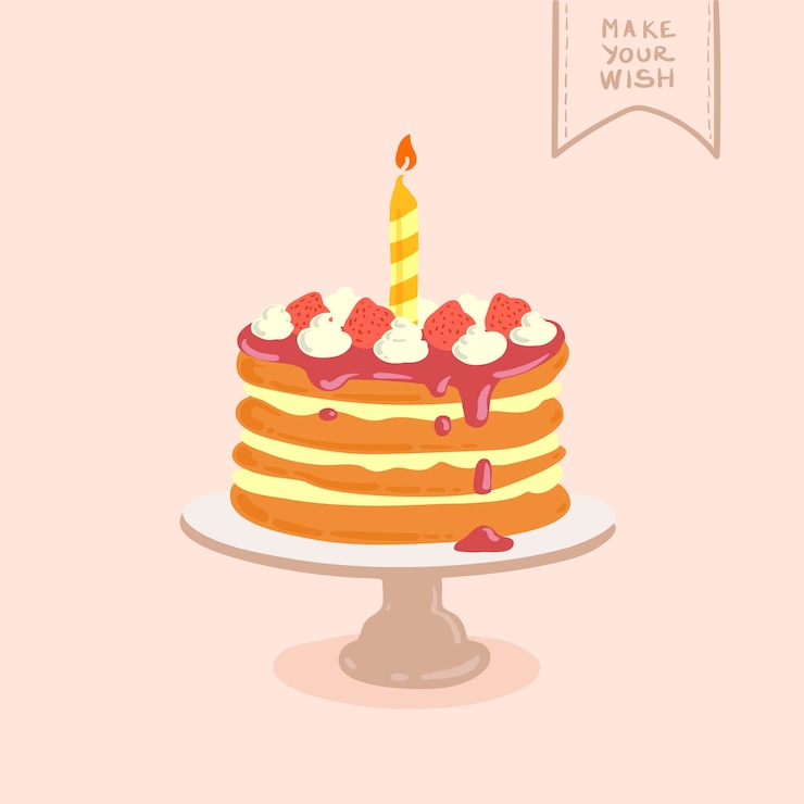 Vector doodle dibujado a mano ilustración de pastel de cumpleaños