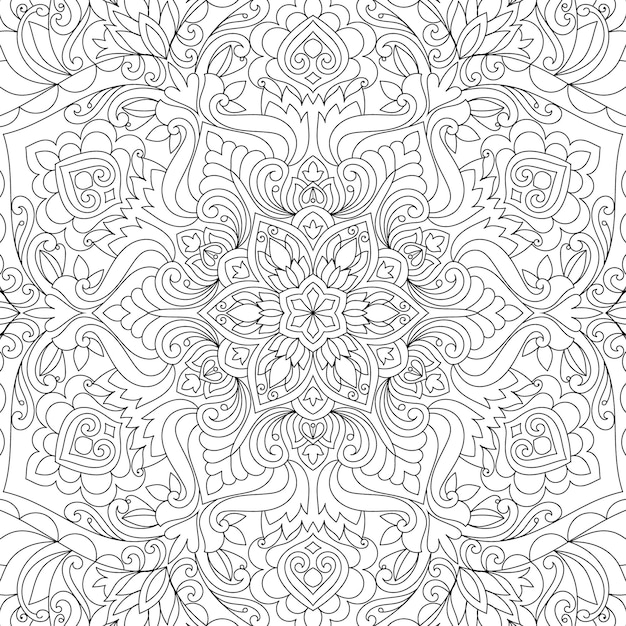Doodle dibujado a mano mandala para colorear esquema de página