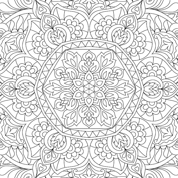 Doodle dibujado a mano mandala para colorear esquema de página