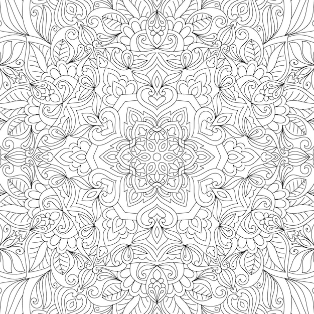 Doodle dibujado a mano mandala para colorear esquema de página