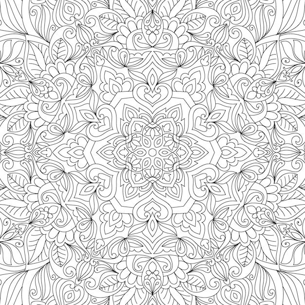 Doodle dibujado a mano mandala para colorear esquema de página