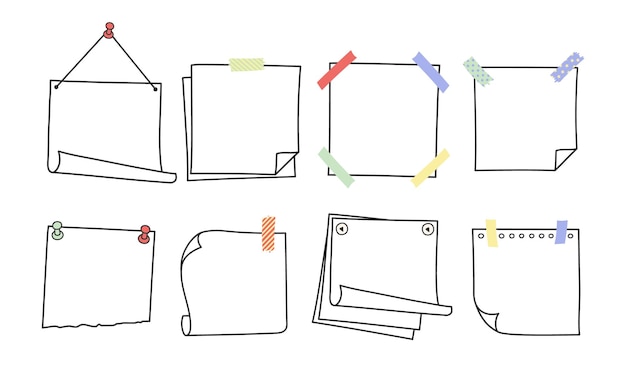 Doodle dibujado a mano memo notas y recordatorios vector ilustración conjunto Dibujo simple estilo doodle