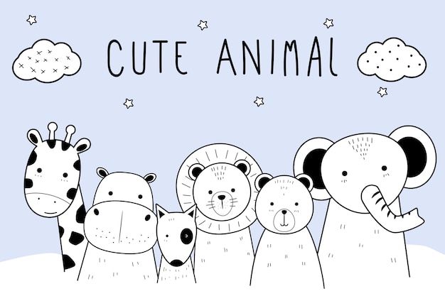 Doodle de dibujos animados animal linda línea delgada
