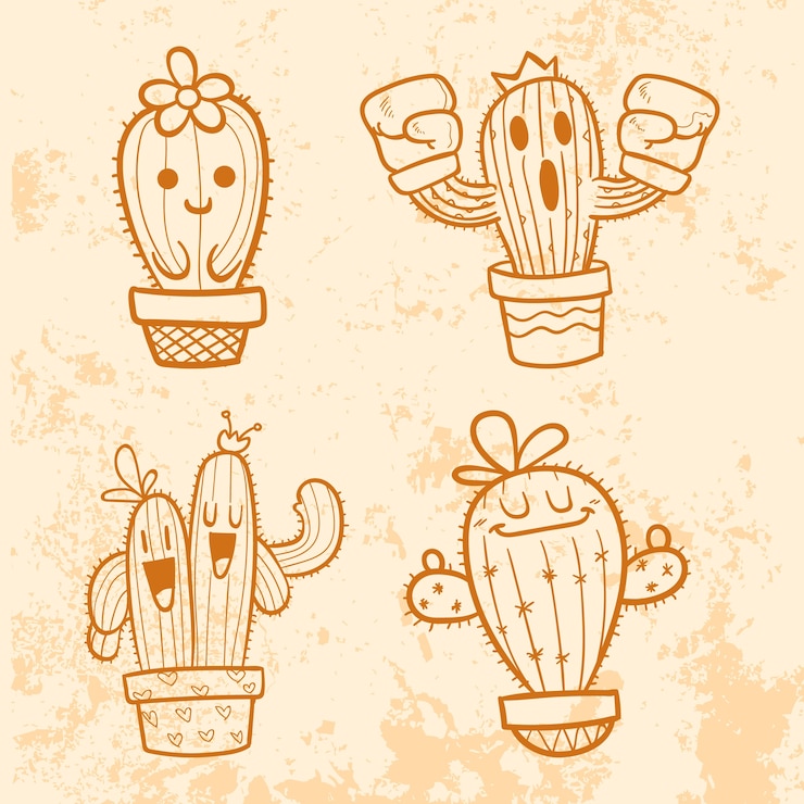 Vector doodle dibujos animados de cactus