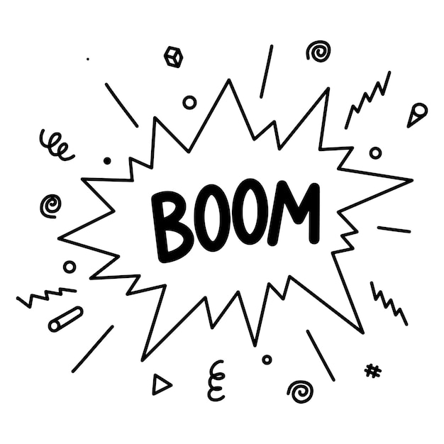 Doodle de dibujos animados de explosión cómica. Burbujas de discurso cómico dibujadas a mano con auge de texto aislado sobre fondo blanco para web, carteles, pancartas y diseño de concepto. ilustración vectorial.
