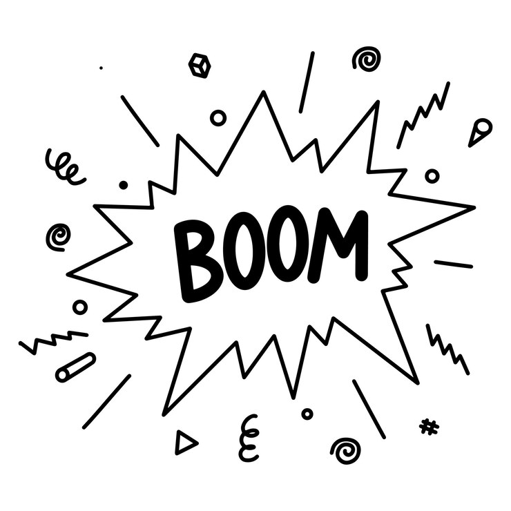 Vector doodle de dibujos animados de explosión cómica. burbujas de discurso cómico dibujadas a mano con auge de texto aislado sobre fondo blanco para web, carteles, pancartas y diseño de concepto. ilustración vectorial.