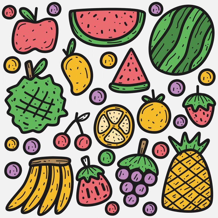 Doodle dibujos animados frutas ilustración