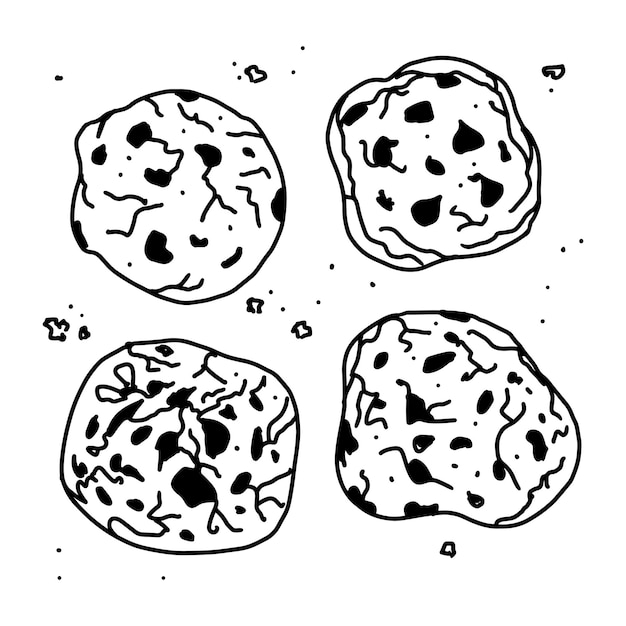 Doodle dibujos animados galletas de chocolate con migas ilustración Vector comida imagen