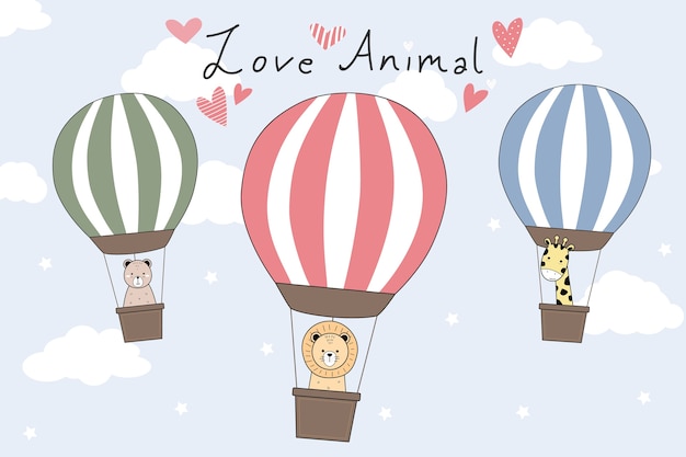 Doodle de dibujos animados de globo de animales calientes de animales lindos