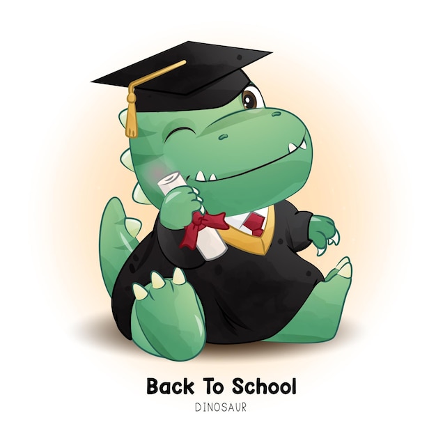 Doodle dinosaur back to school con ilustración acuarela