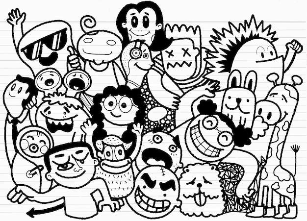 Doodle divertido conjunto de personas. dibujado a mano ilustración.