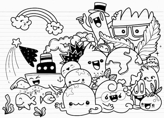 Vector doodle divertido de dibujos animados dibujados a mano ilustración