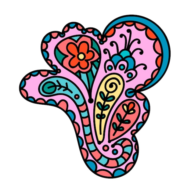 Doodle elemento colorido abstracto Paisley dibujado a mano