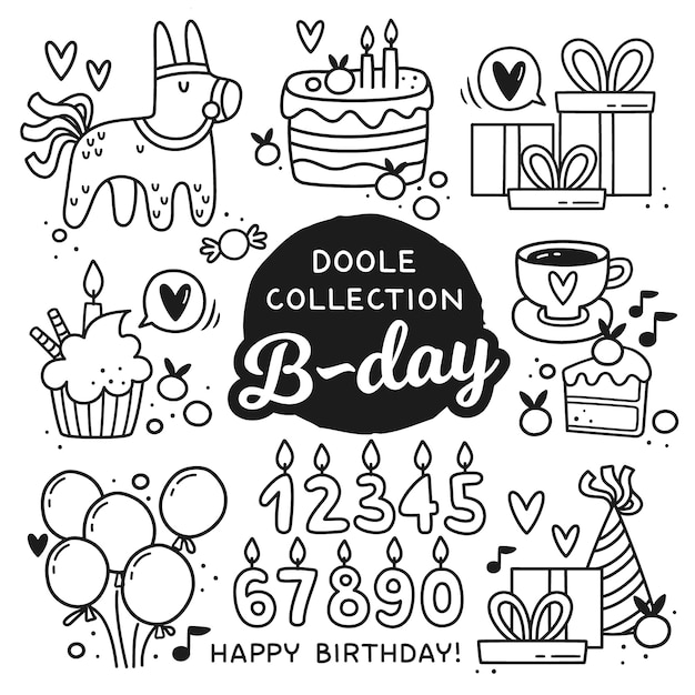 Vector doodle elementos de cumpleaños estilo.