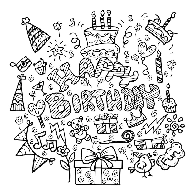 Vector doodle elementos de cumpleaños