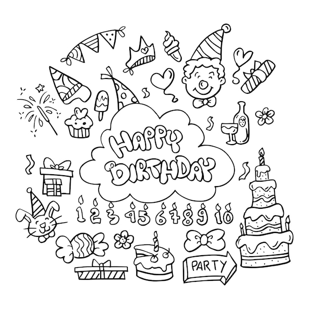 Doodle elementos de cumpleaños