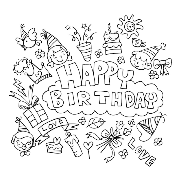 Doodle elementos de cumpleaños