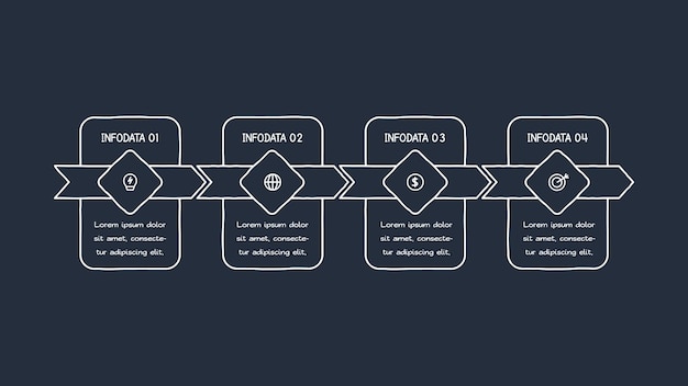 Vector doodle elementos infográficos con 4 opciones plantilla de negocio vectorial para la presentación