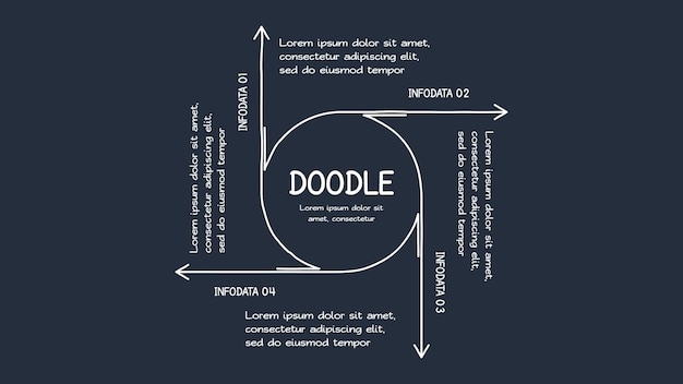 Vector doodle elementos infográficos con 4 opciones plantilla para la web en un fondo oscuro