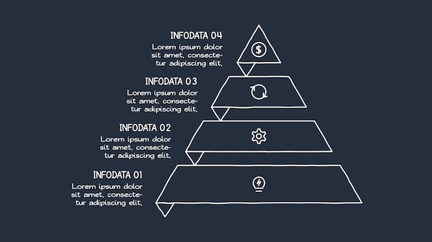 Vector doodle elementos infográficos con 4 opciones plantilla para la web en un fondo oscuro