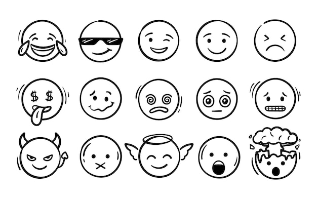 Doodle emoji conjunto de iconos de cara dibujo a mano emociones vectoriales divertidas