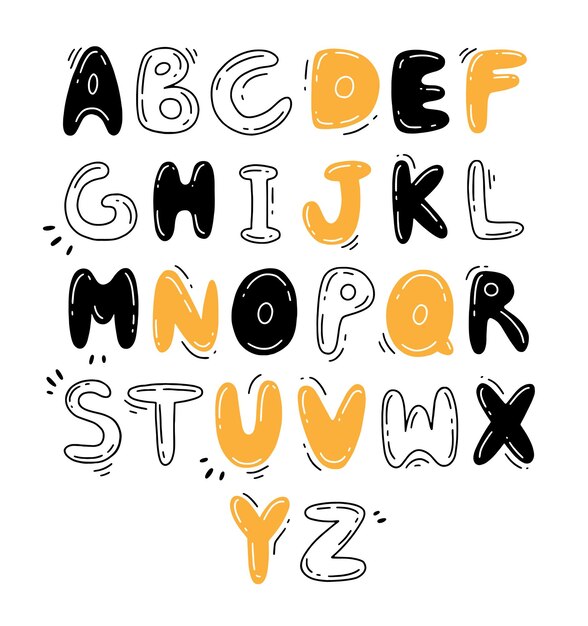 Doodle estilo alfabeto Vector ilustración aislada
