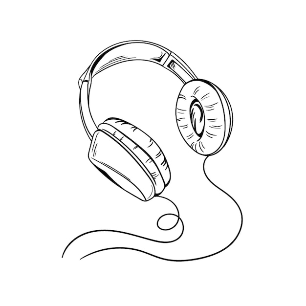 Vector doodle estilo auriculares en blanco y negro line art sketch