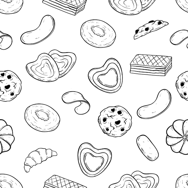 Doodle estilo de galletas o galletas en patrones sin fisuras