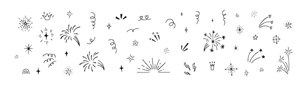 Doodle estrella bling y fuegos artificiales Dibujo de garabato infantil de línea linda