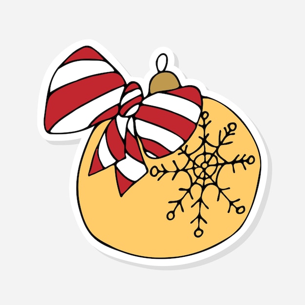 Doodle de la etiqueta engomada de la bola de navidad de la historieta para la etiqueta engomada de la navidad del diseño de la decoración de la celebración