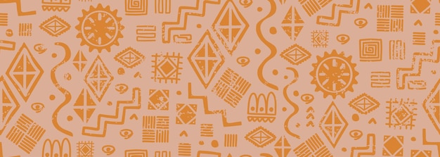 Doodle étnico de patrones sin fisuras elementos dibujados a mano símbolo étnico azteca diseño geométrico Maya frontera artesanía con decoración colorida Ilustración vectorial para impresión antigua y textil