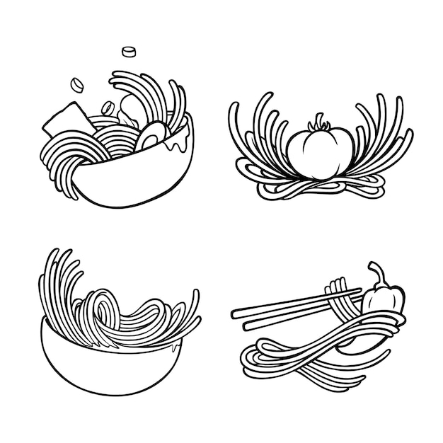 Doodle fideos asiáticos con vector de palillos