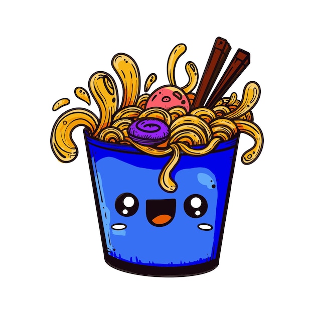 Doodle de fideos de dibujos animados lindo sobre fondo blanco