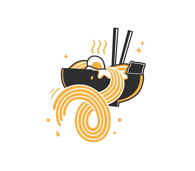 Vector doodle de fideos japoneses en un tazón