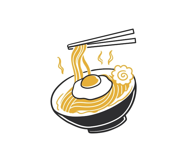 Doodle de fideos ramen japoneses en un tazón