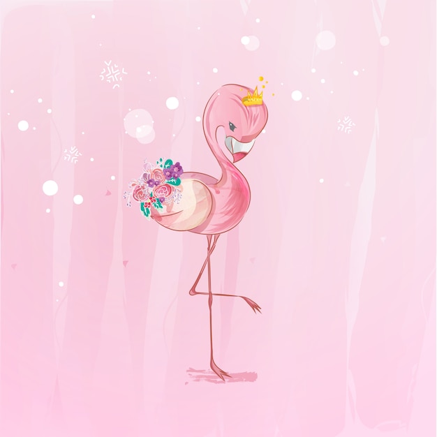 Doodle Flamingo Pintura acuarela en floral.