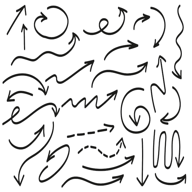 Doodle flechas conjunto grande dibujado a mano