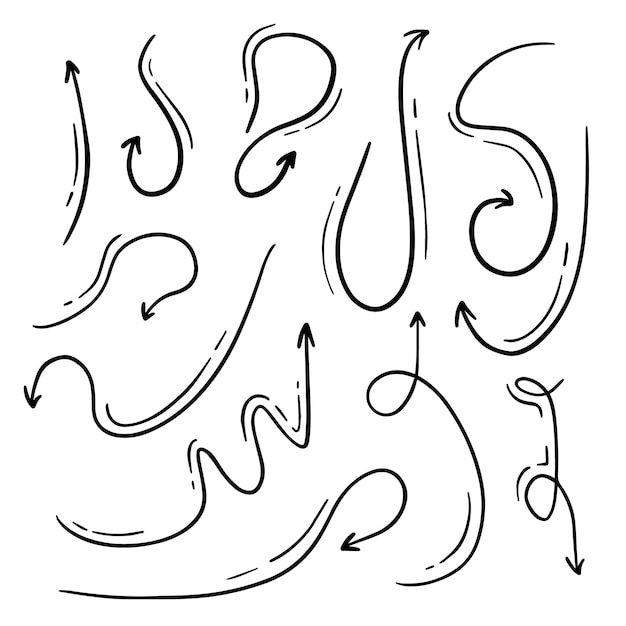 Doodle flechas de dirección conjunto lineal