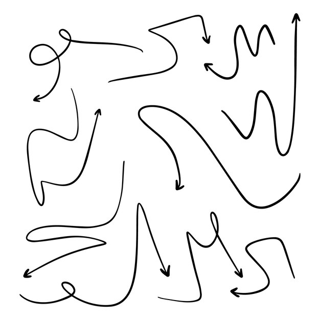 Doodle flechas de dirección conjunto lineal