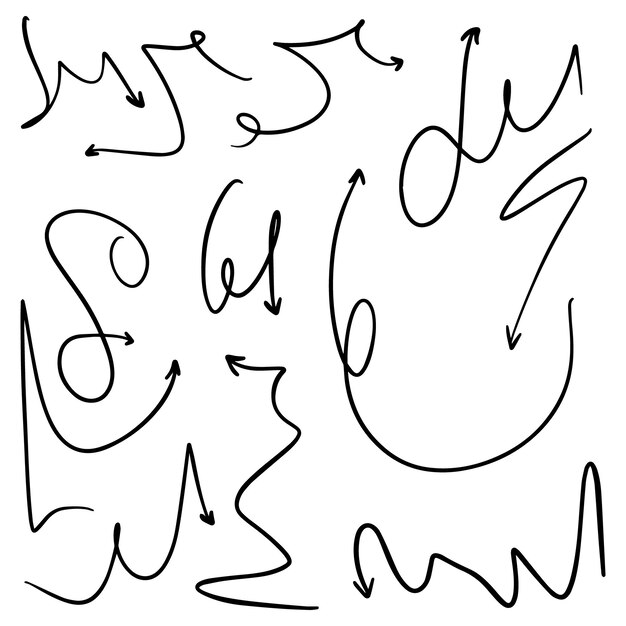 Doodle flechas de dirección conjunto lineal