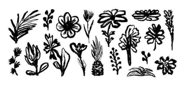 Doodle flor y hoja tinta dibujada a mano floral y planta abstracto ilustración boceto naturaleza simple