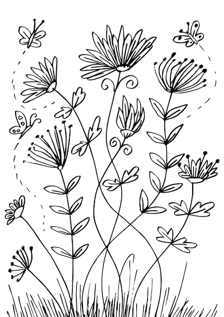 Doodle flor con mariposa