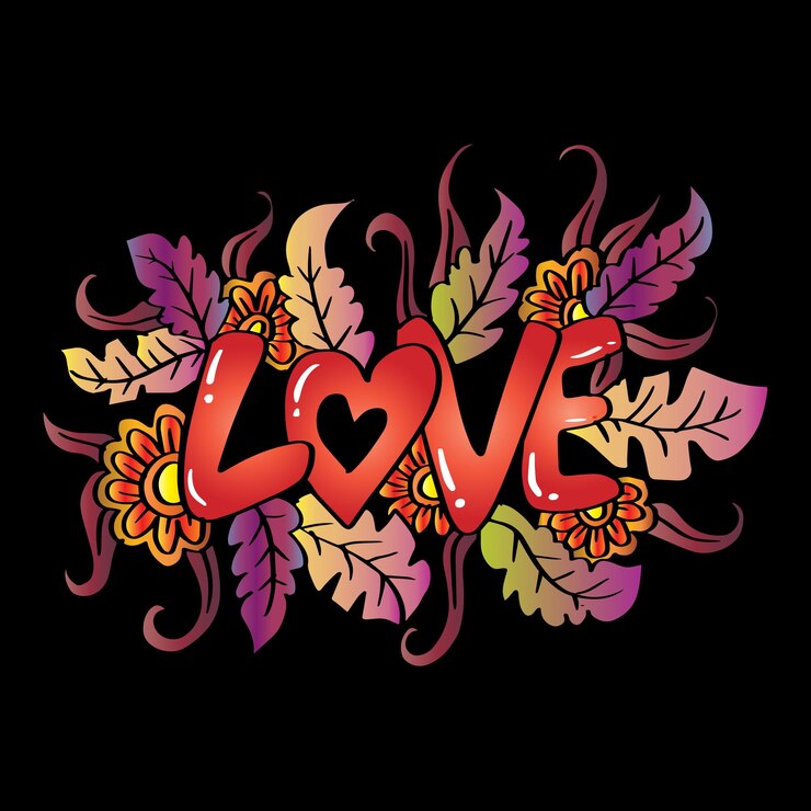 Vector doodle floral con letras de amor