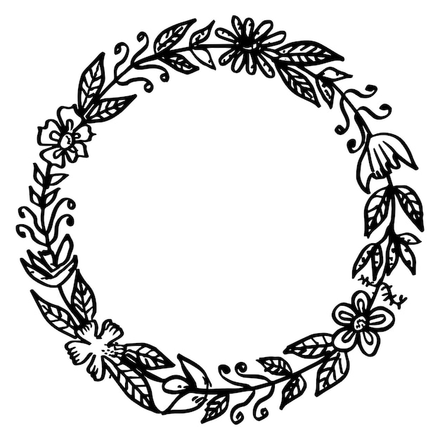 doodle floralline y marcos de círculo de hoja vector de ilustración aislado sobre fondo blanco