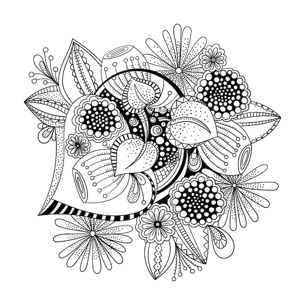 Doodle flores en blanco y negro para colorear libro