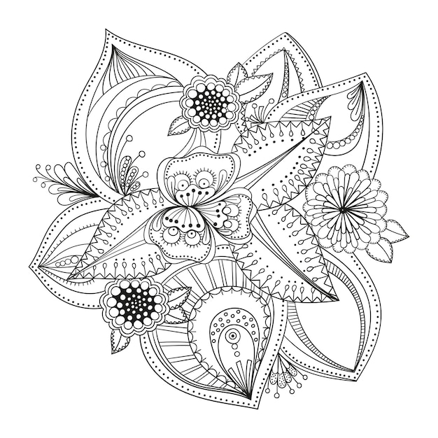 Doodle flores en blanco y negro para colorear libro